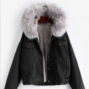 Button up Hooded fluffy denim jacket